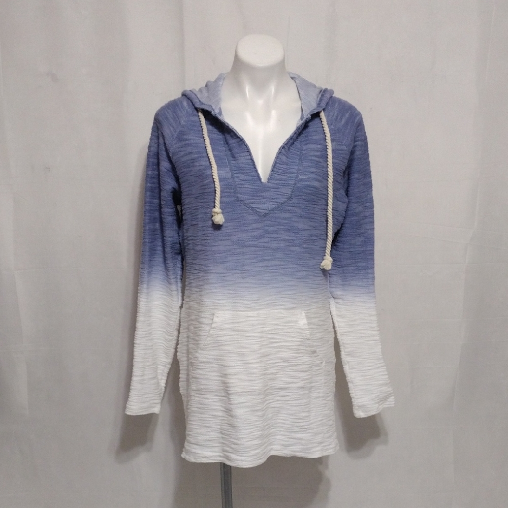 Beach Break Blue White Ombre Pullover Hooded Sweatshirt Top Coastal Streetwear L